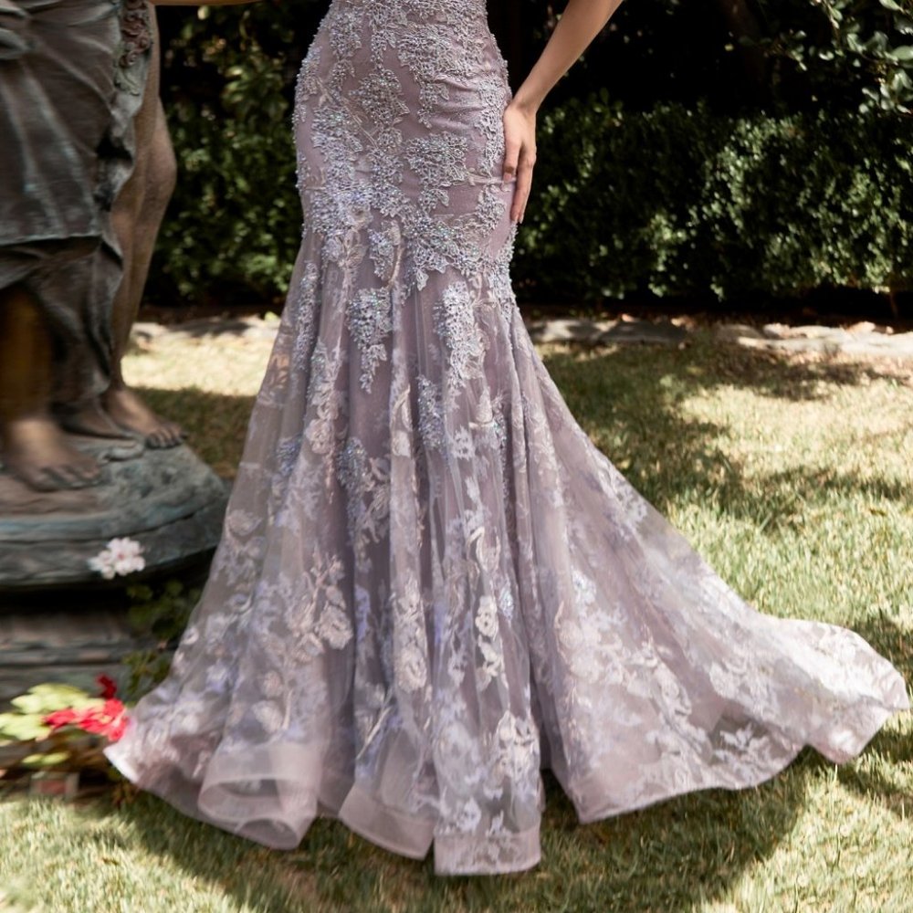 VIOLET PROM PARTY MERMAID LACE GOWN  OFF THE SHOULDER OPEN BACK DRESS CD959 - Picture 2 of 4